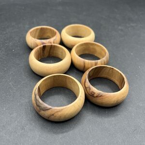 Thin Olive Wood Wooden Napkin Rings Set Of 6 Hand Carved 1/2" Napkin Holders